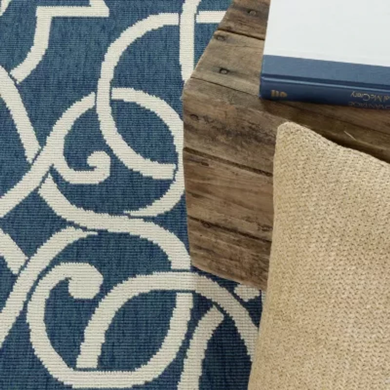 Covington Home Marquesas Intricate Trellis 7'10"X7'10" Indoor Outdoor Round Area Rug