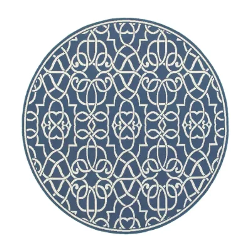 Covington Home Marquesas Intricate Trellis 7'10"X7'10" Indoor Outdoor Round Area Rug