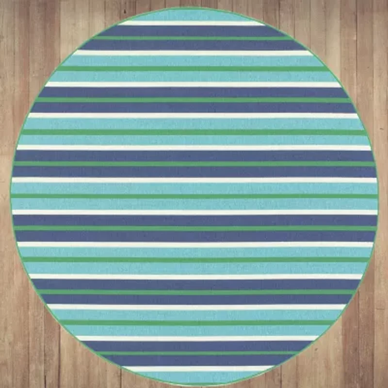Covington Home Marquesas Multi Stripe 7'10"X7'10" Indoor Outdoor Round Area Rug