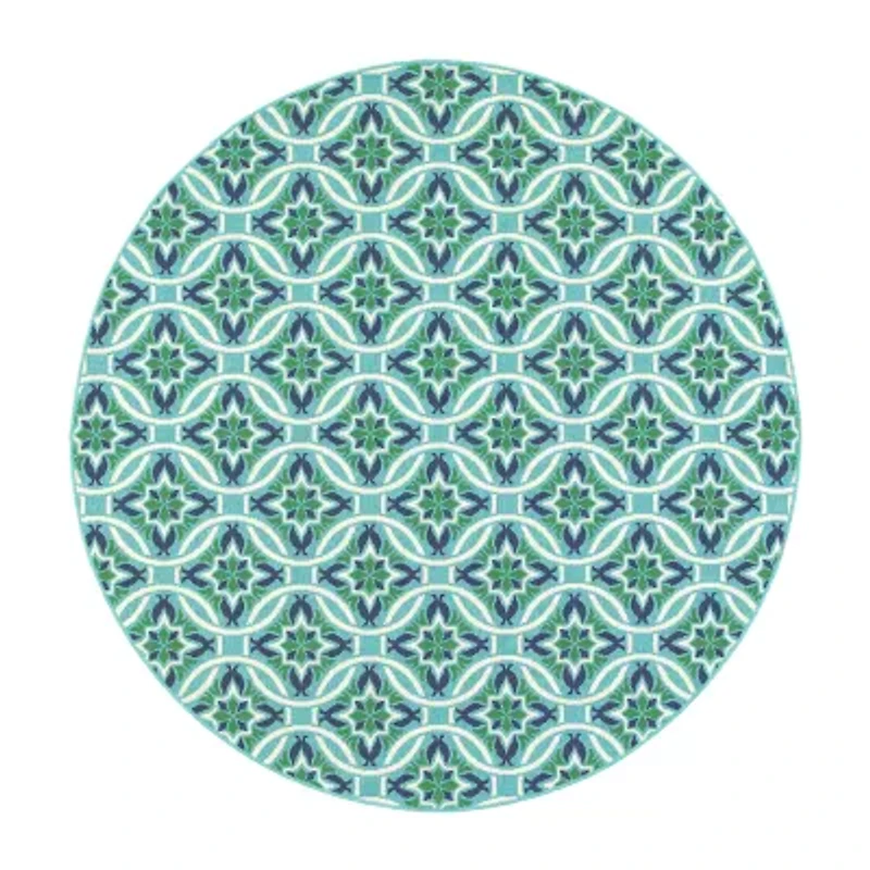 Covington Home Marquesas Floral Trellis 7'10"X7'10" Indoor Outdoor Round Area Rug