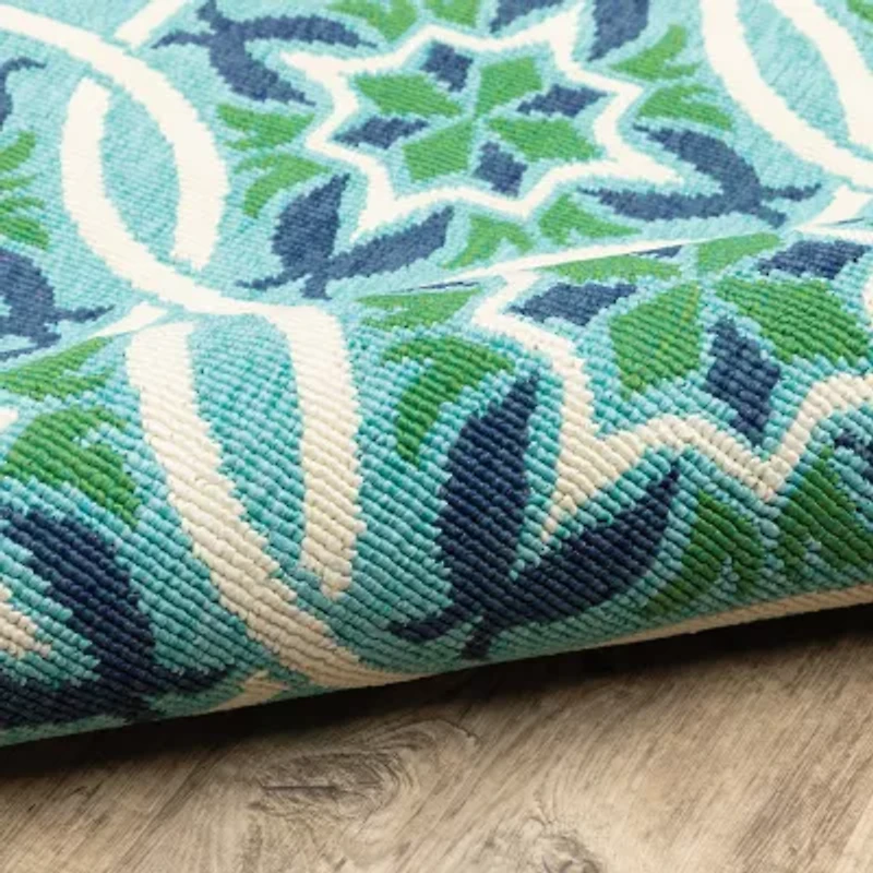 Covington Home Marquesas Floral Trellis 7'10"X7'10" Indoor Outdoor Round Area Rug