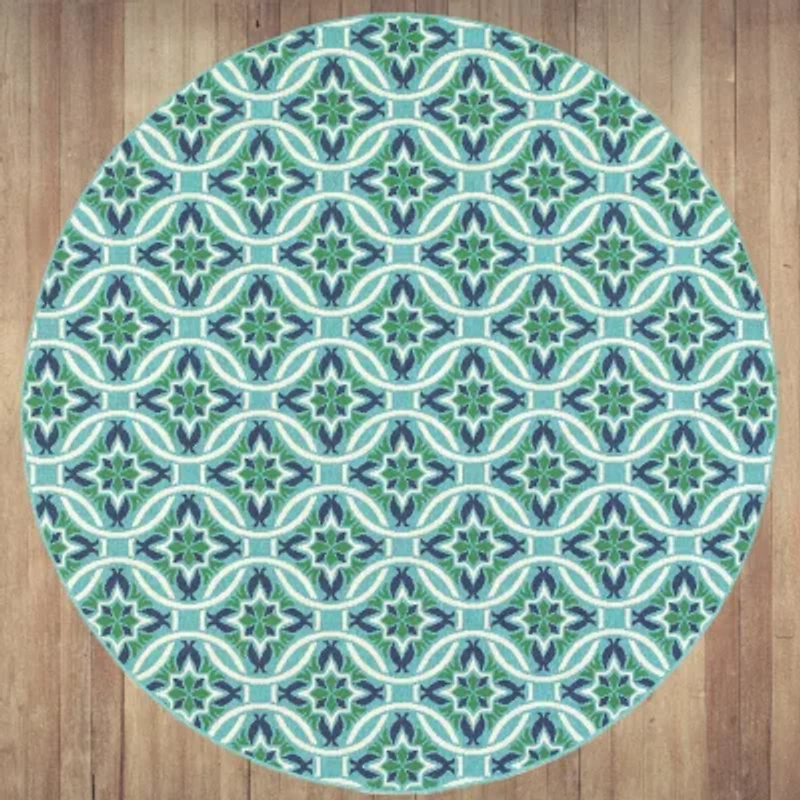 Covington Home Marquesas Floral Trellis 7'10"X7'10" Indoor Outdoor Round Area Rug