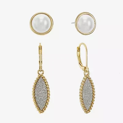 Monet Jewelry Stud And Drop Womens Simulated Pearl 2 Pair Earring Set