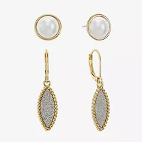 Monet Jewelry Stud And Drop Womens Simulated Pearl 2 Pair Earring Set