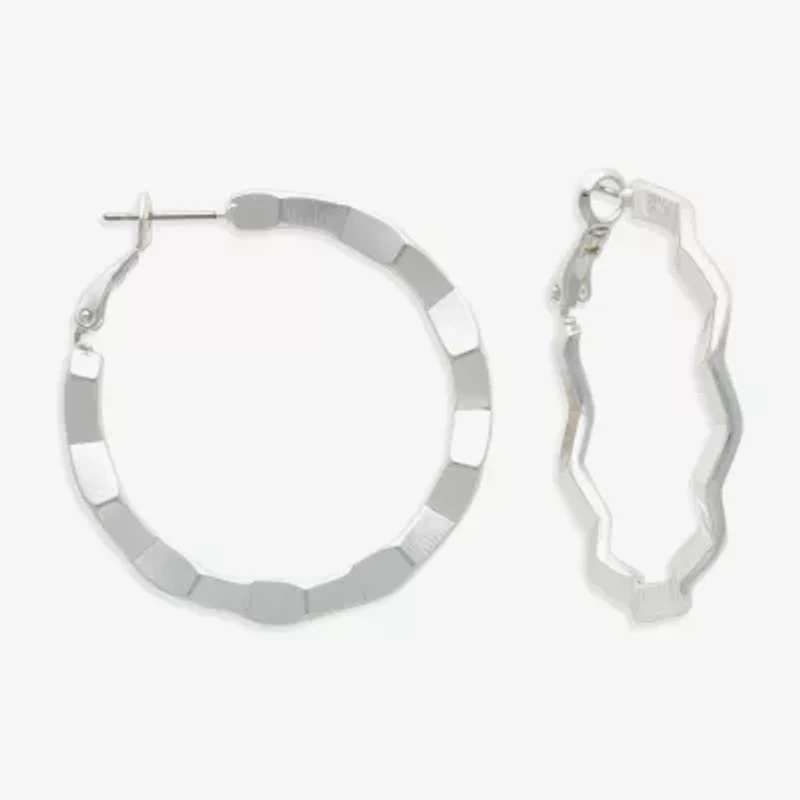 Bold Elements Silver Tone Womens 30.1mm Hoop Earrings