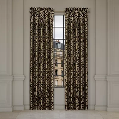 Queen Street Blythe Black & Gold Rod Pocket Energy Saving Light-Filtering Set of 2 Curtain Panel