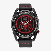 Citizen Spiderman Mens Black Leather Strap Watch Aw1685-00w
