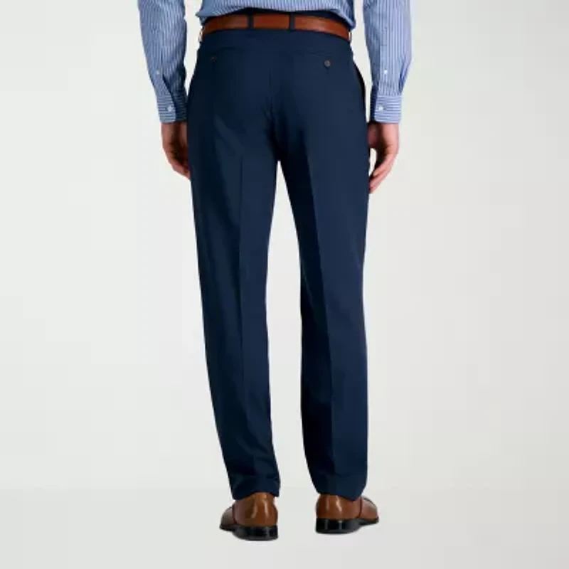 Haggar Premium Comfort Tonal Windowpane Mens Waistband Straight Fit Dress Flat Front Pant