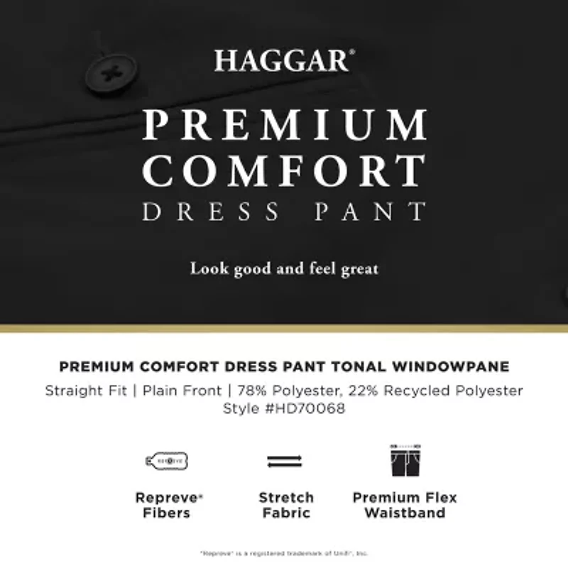 Haggar Premium Comfort Tonal Windowpane Mens Waistband Straight Fit Dress Flat Front Pant