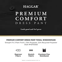 Haggar Premium Comfort Tonal Windowpane Mens Waistband Straight Fit Dress Flat Front Pant