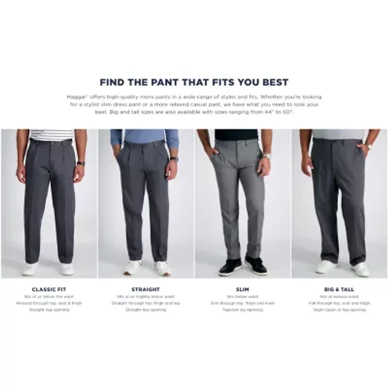 Haggar Premium Comfort Tonal Windowpane Mens Waistband Straight Fit Dress Flat Front Pant