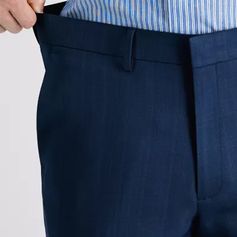 Haggar Premium Comfort Tonal Windowpane Mens Waistband Straight Fit Dress Flat Front Pant