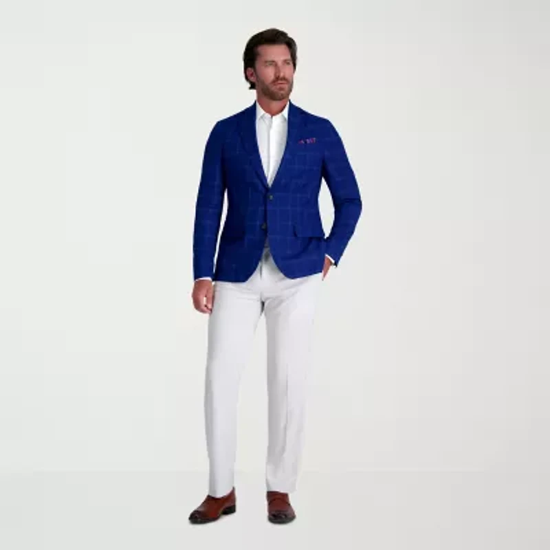 Haggar Slub Windowpane Mens Plaid Stretch Fabric Slim Fit Sport Coat