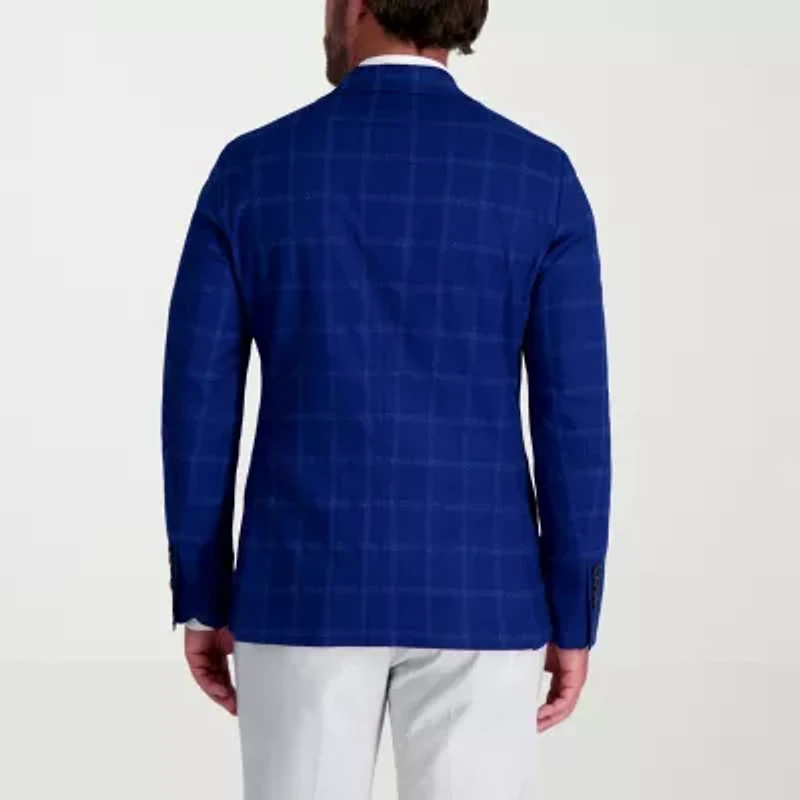 Haggar Slub Windowpane Mens Plaid Stretch Fabric Slim Fit Sport Coat