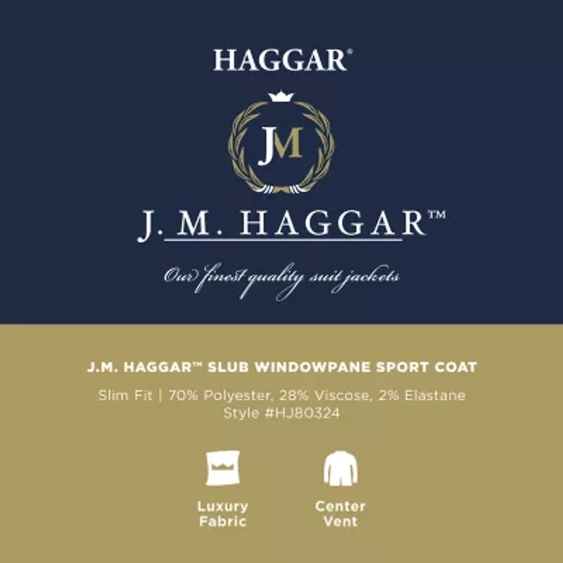 Haggar Slub Windowpane Mens Plaid Stretch Fabric Slim Fit Sport Coat