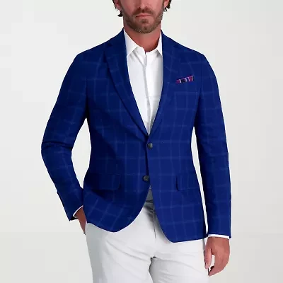 Haggar Slub Windowpane Mens Plaid Stretch Fabric Slim Fit Sport Coat
