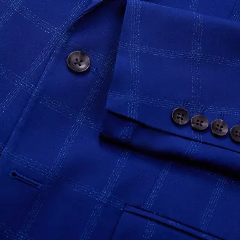 Haggar Slub Windowpane Mens Plaid Stretch Fabric Slim Fit Sport Coat