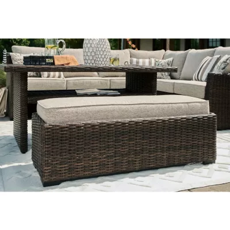 Signature Design by Ashley® Brook Ranch 3-pc. Outdoor Sofa Sectional and Bench with Cushions