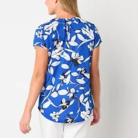 Liz Claiborne Womens Split Crew Neck Short Sleeve Tall Blouse