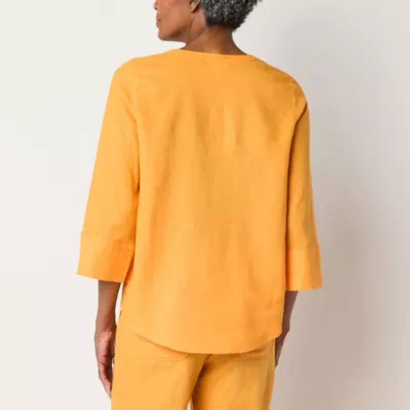 Liz Claiborne Womens Tall Split Crew Neck 3/4 Sleeve Blouse