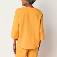 Liz Claiborne Womens Tall Split Crew Neck 3/4 Sleeve Blouse