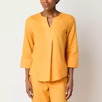 Liz Claiborne Womens Tall Split Crew Neck 3/4 Sleeve Blouse