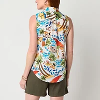 St. John's Bay Womens Tall Sleeveless Regular Fit Button-Down Shirt