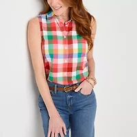 St. John's Bay Womens Tall Sleeveless Regular Fit Button-Down Shirt