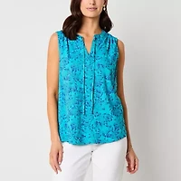 St. John's Bay Womens Tall Split Tie Neck Sleeveless Blouse