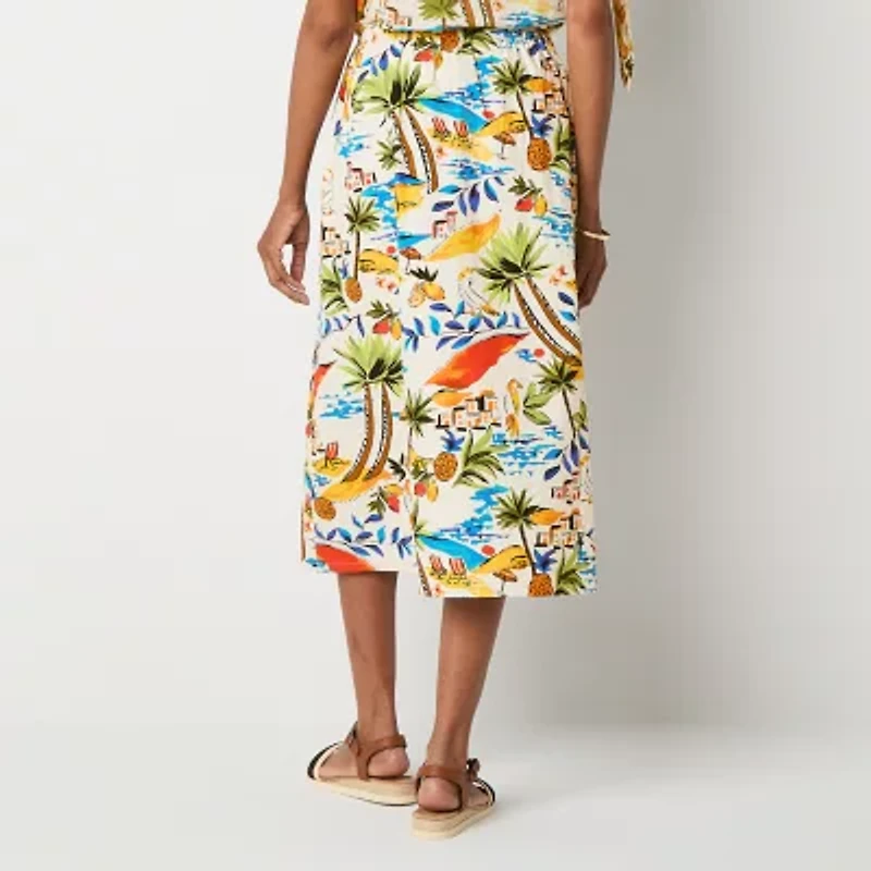 St. John's Bay Womens Tall High Rise Midi A-Line Skirt