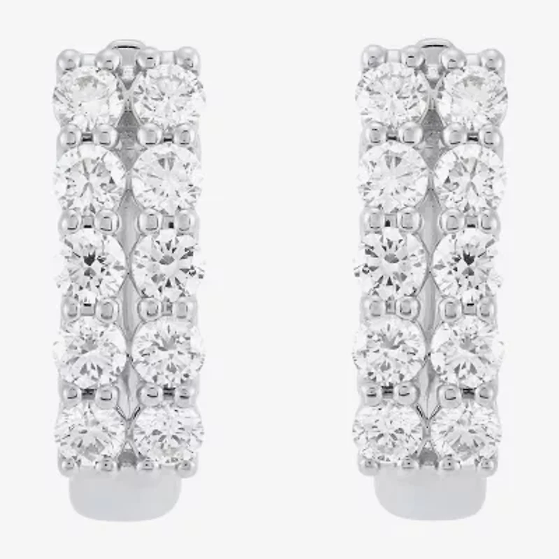 (H-I/Si2) Womens 1 CT. T.W. Lab Grown White Diamond 10K White Gold 15.1mm Hoop Earrings