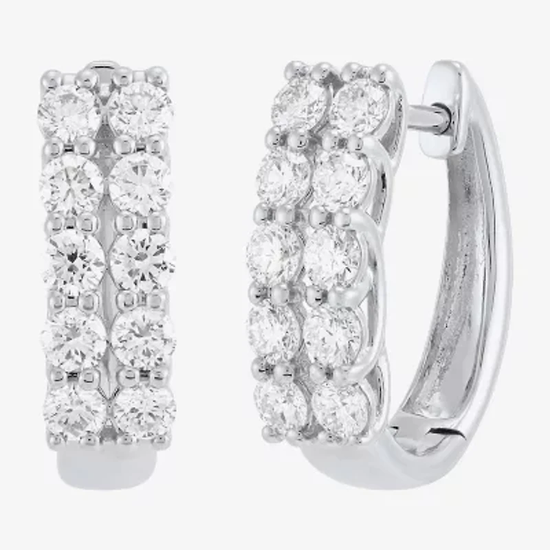 (H-I/Si2) Womens 1 CT. T.W. Lab Grown White Diamond 10K White Gold 15.1mm Hoop Earrings