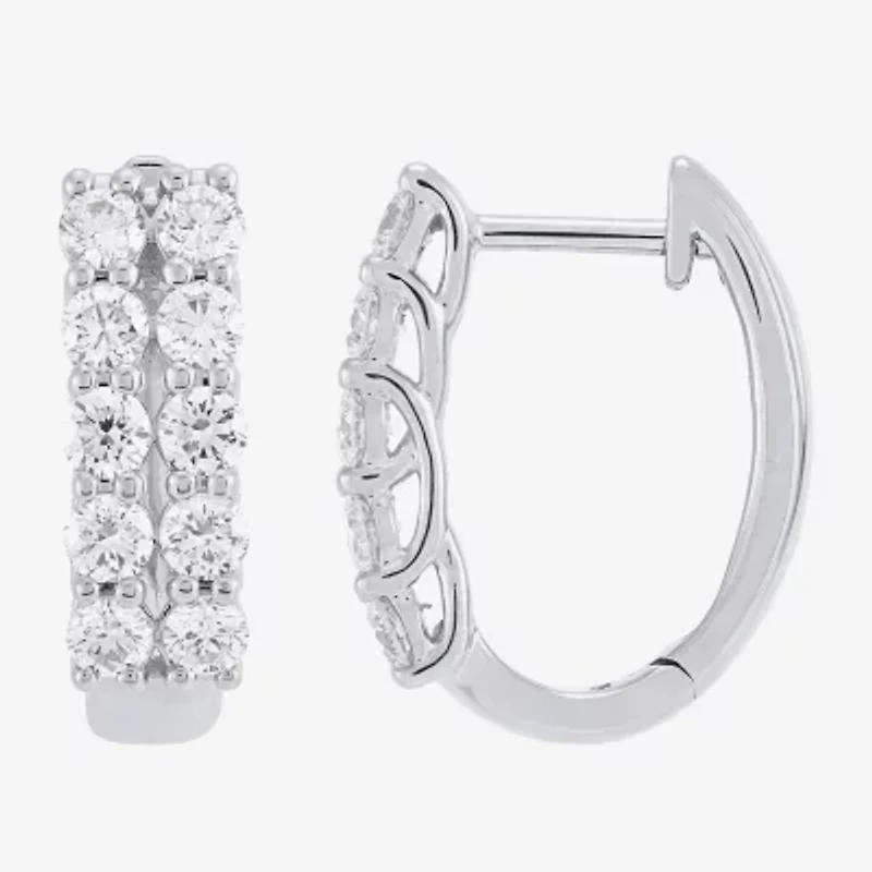 (H-I/Si2) Womens 1 CT. T.W. Lab Grown White Diamond 10K White Gold 15.1mm Hoop Earrings