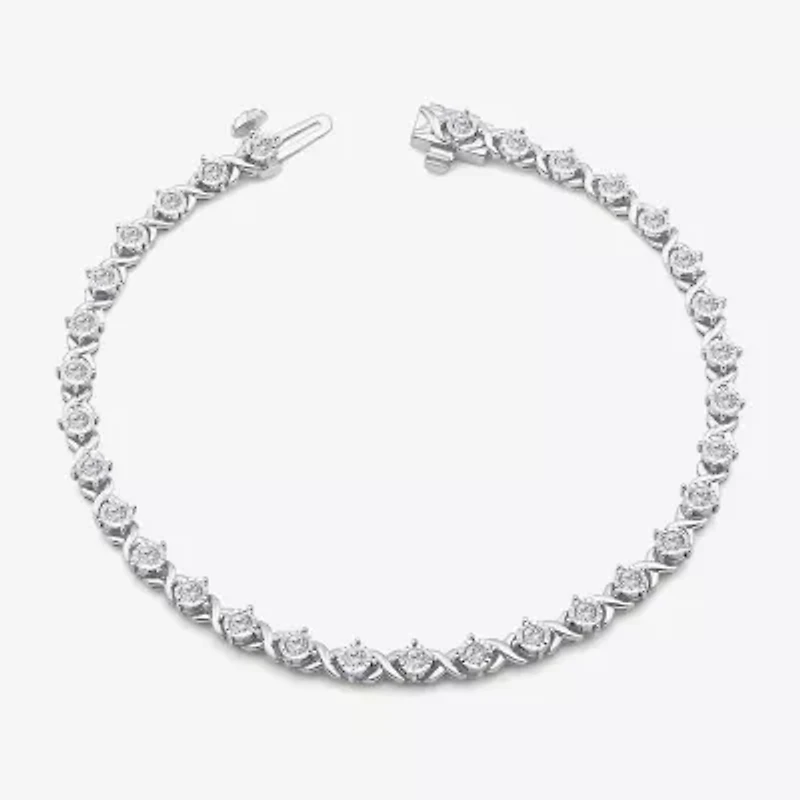 (I / I1) Womens 1 CT. T.W. Lab Grown White Diamond 10K White Gold 7.25 Inch Tennis Bracelet