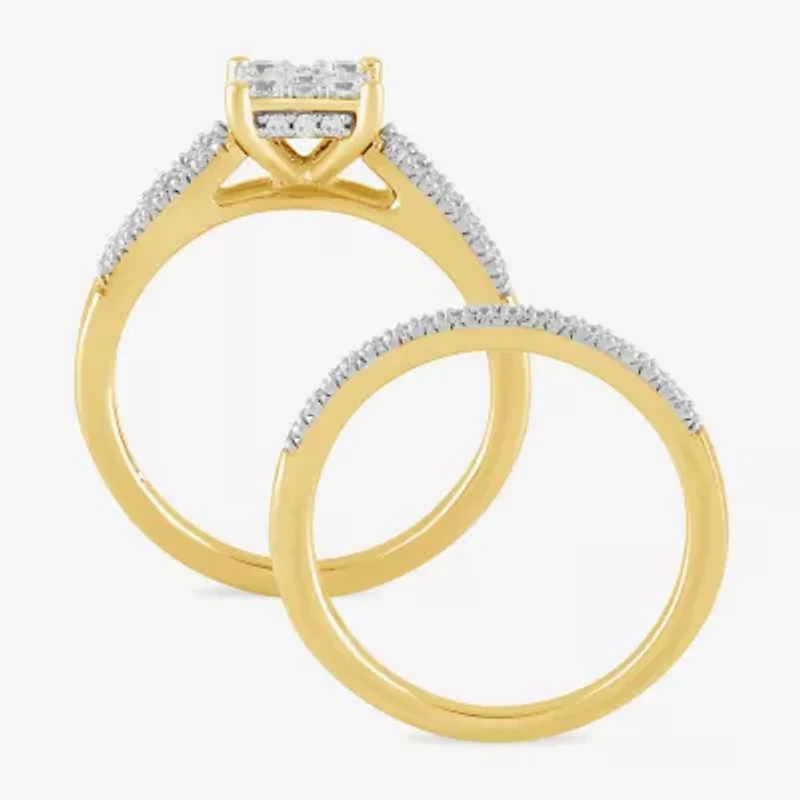 (H / I1-I2) Womens 5/8 CT. T.W. Lab Grown White Diamond 14K Gold Over Silver Sterling Halo Bridal Set