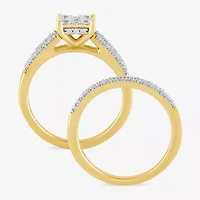 (H / I1-I2) Womens 5/8 CT. T.W. Lab Grown White Diamond 14K Gold Over Silver Sterling Halo Bridal Set