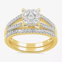 (H / I1-I2) Womens 5/8 CT. T.W. Lab Grown White Diamond 14K Gold Over Silver Sterling Halo Bridal Set