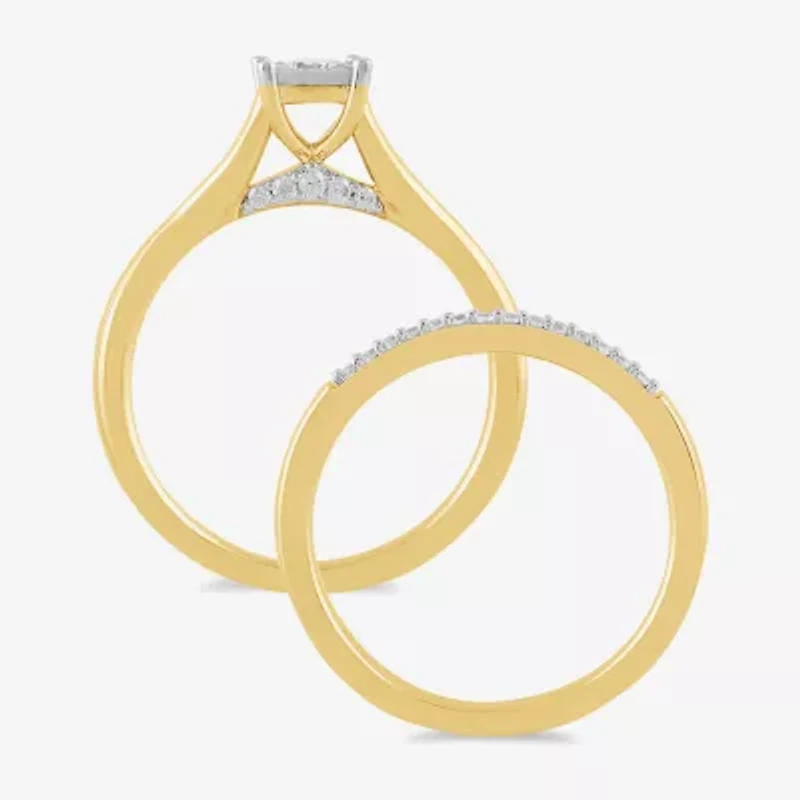 (H / I1-I2) Womens 5/8 CT. T.W. Lab Grown White Diamond 14K Gold Over Silver Sterling Halo Bridal Set