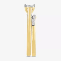 (H / I1-I2) Womens 5/8 CT. T.W. Lab Grown White Diamond 14K Gold Over Silver Sterling Halo Bridal Set