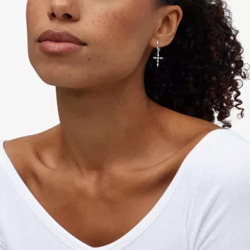 Diamonart Womens Cubic Zirconia Sterling Silver Cross Drop Earrings