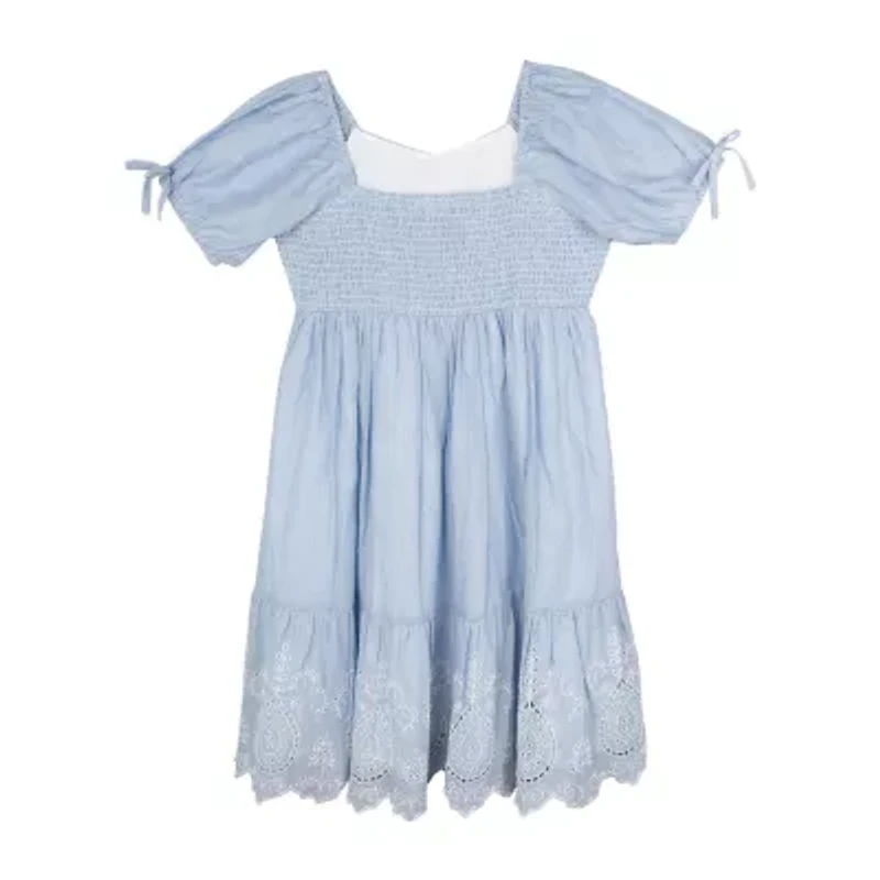 Rare Editions Big Kid Girls Short Sleeve Puffed Babydoll Dress