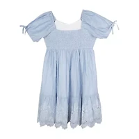 Rare Editions Big Kid Girls Short Sleeve Puffed Babydoll Dress