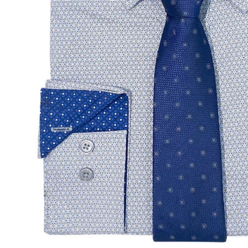 Nick Graham Mens Point Collar Long Sleeve Stretch Fabric Shirt + Tie Set Fitted