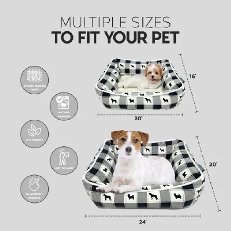 Precious Tails 24" Black Plaid Cuddler Pet Bed
