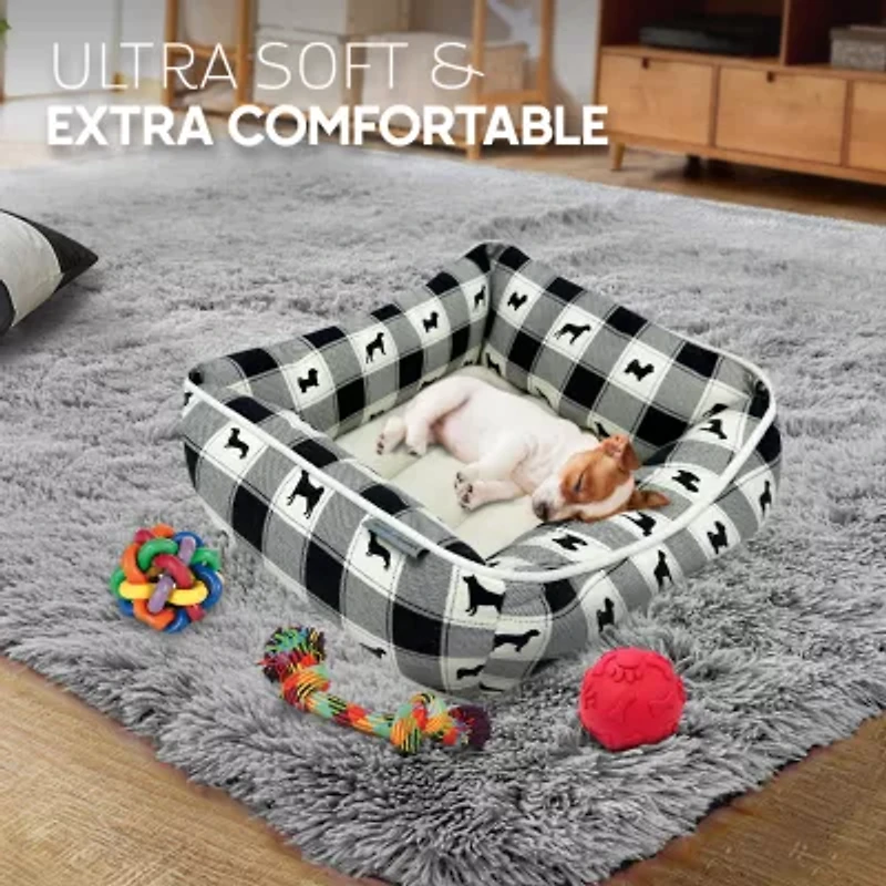 Precious Tails 24" Black Plaid Cuddler Pet Bed