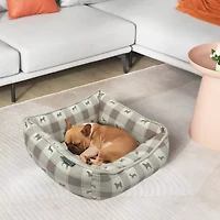 Precious Tails 24" Taupe Plaid Cuddler Pet Bed
