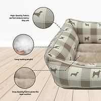 Precious Tails 24" Taupe Plaid Cuddler Pet Bed