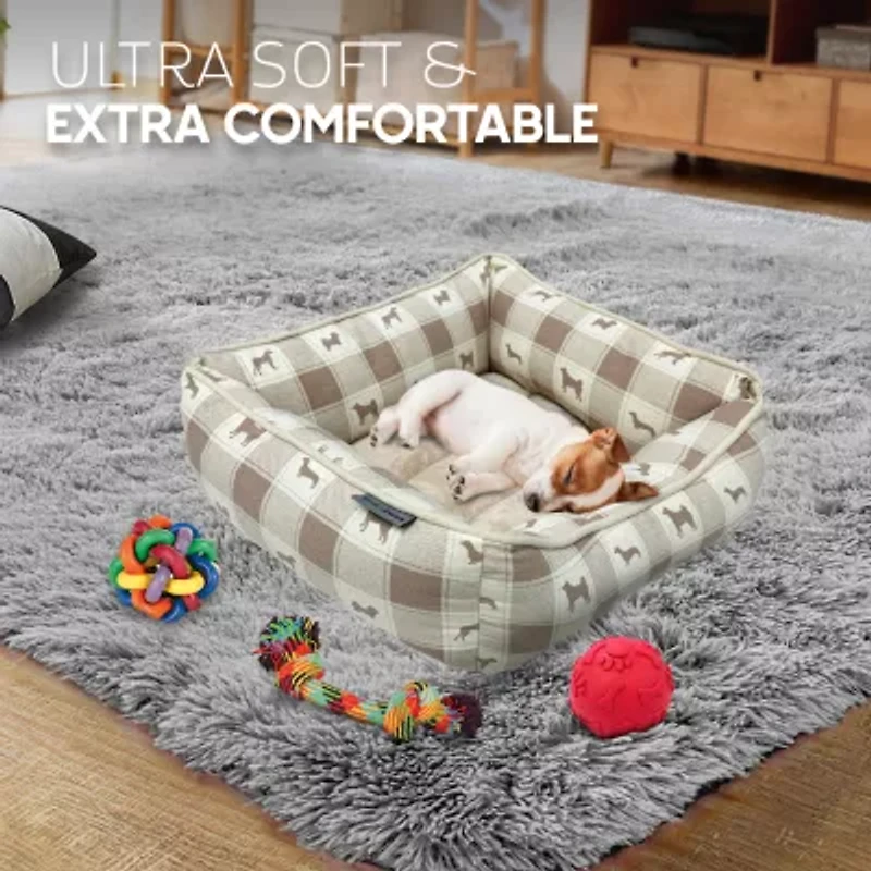Precious Tails 24" Taupe Plaid Cuddler Pet Bed