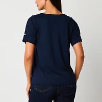 Liz Claiborne Womens Crew Neck Short Sleeve Blouse