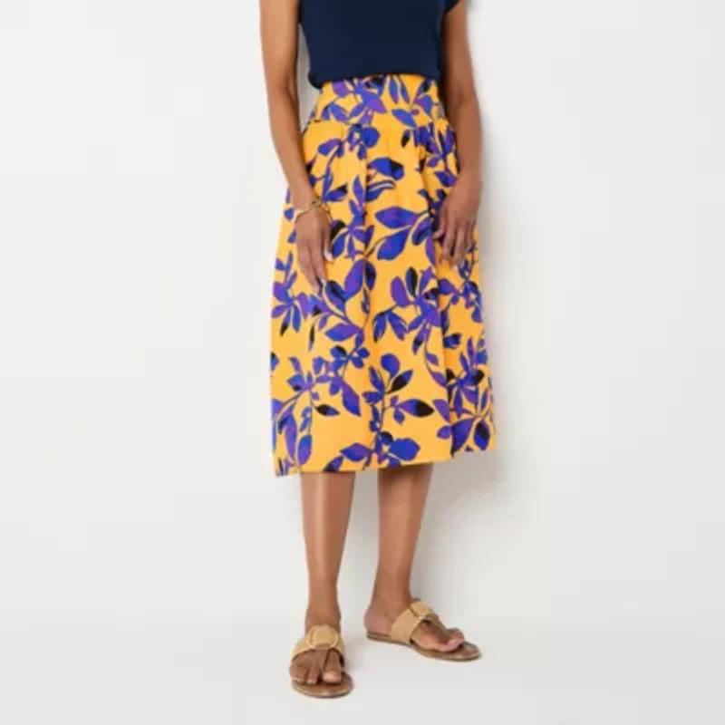 Liz Claiborne Womens Mid Rise Midi A-Line Skirt